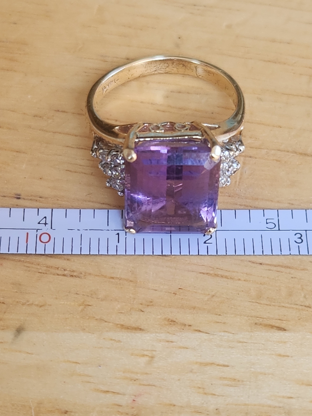 Vintage 14k Yellow Gold Amethyst Diamond Cocktail Ring 4.78g Emerald Cut size7